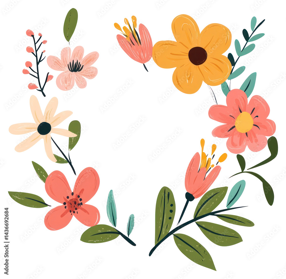 Obraz premium PNG Colorful flowers art design illustration.