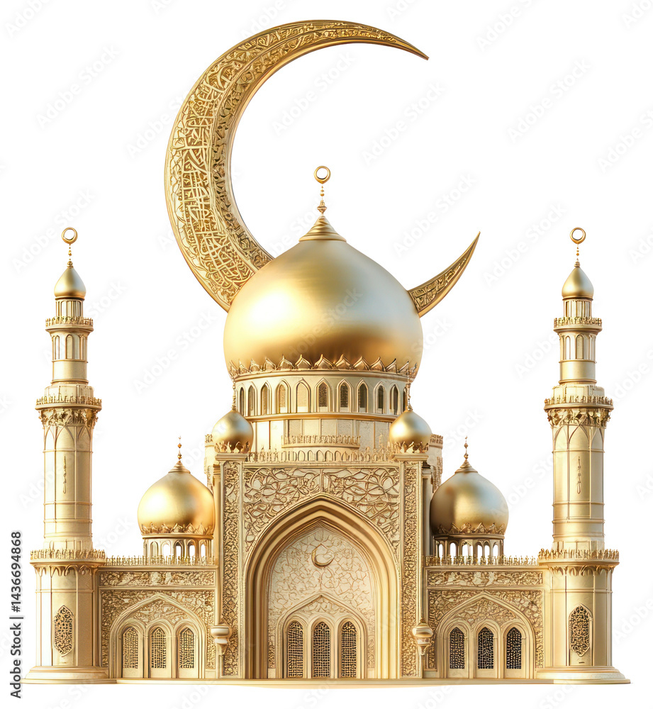 Obraz premium PNG Golden Mosque with Crescent Moon Symbol of Islamic Culture mosque architecture crescent.