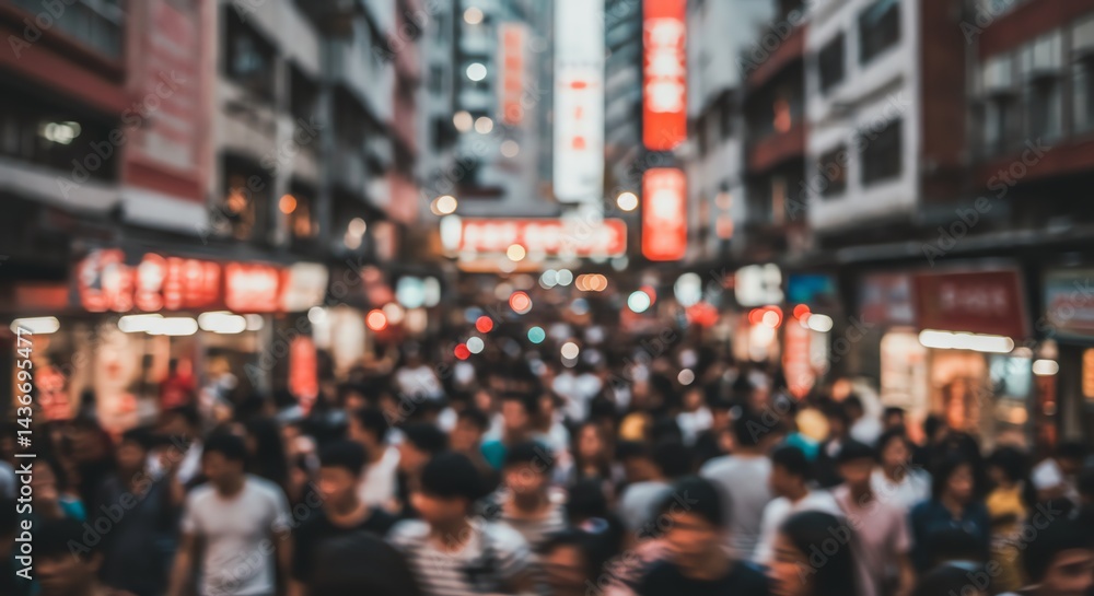 Obraz premium Crowd Walking in Urban Street at Night with City Lights
