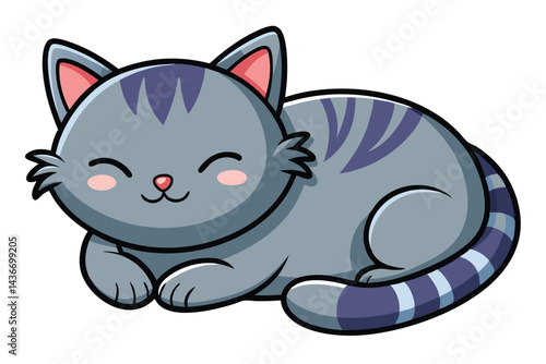 Cat cartoon sleeping isolated illustration on white background.