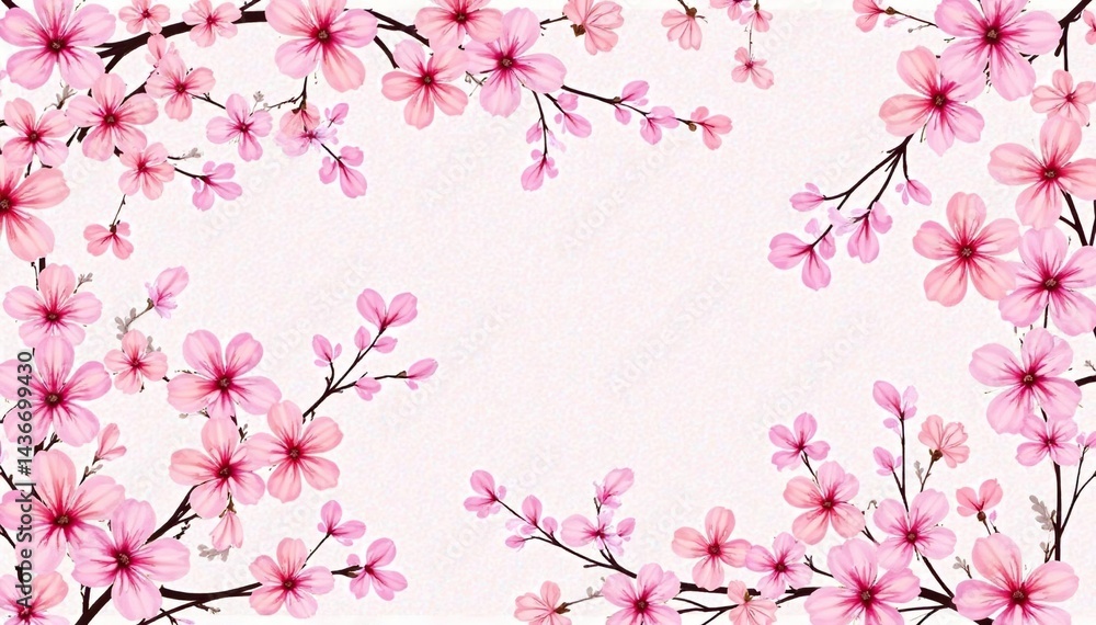 Naklejka premium Intricate repeating sakura pattern, light pink hues on white , motif, fabric, petals