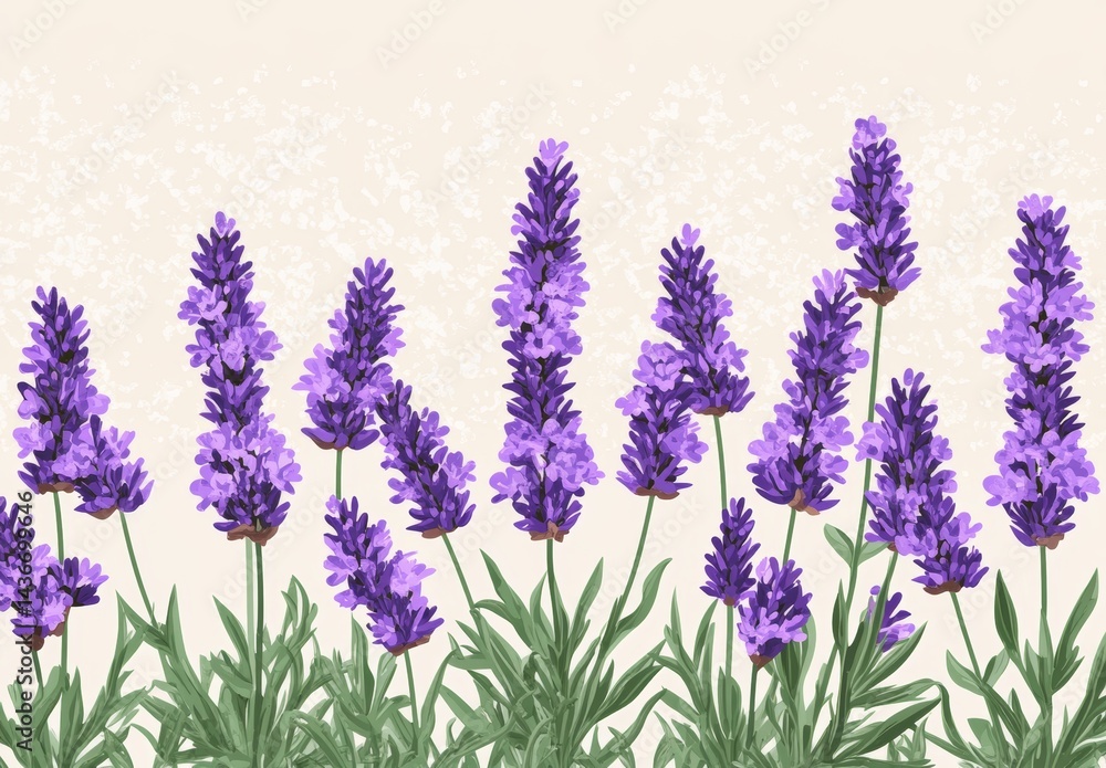Naklejka premium A stylized illustration of lavender flowers is presented, perfect for use in print, textile, and web design projects