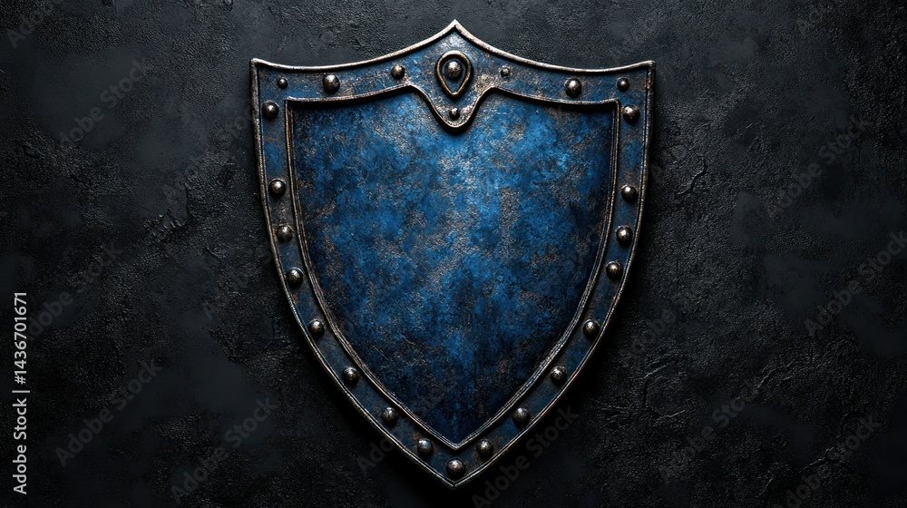 Fototapeta premium Ancient, blue shield on dark stone
