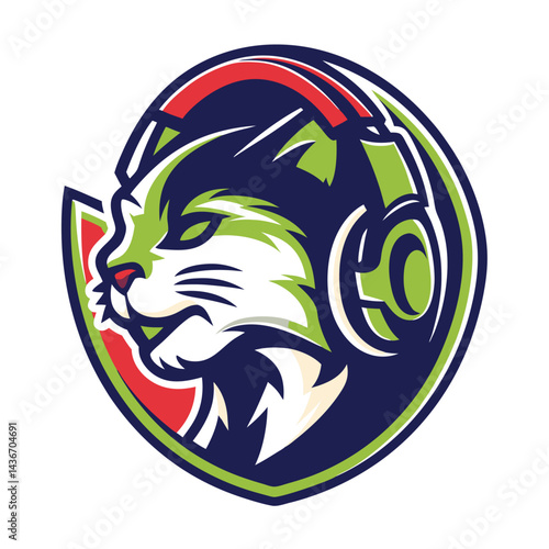 Cat with Headphones Mascot Logo