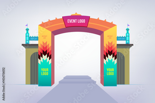 Entrance arch designed with abstract graphics in editable illustration for various events and mockups.
