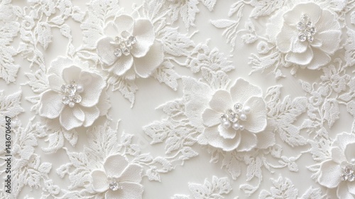 Elegant lace, pearls, and rhinestones are used to embellish a wedding invitation, which is complemented by a timeless Runestone illustration