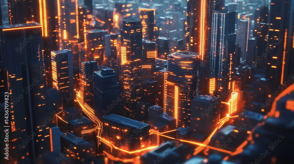 Night lights, a city of modern business and smart digital innovation with a network of interconnected rewards over the cityscape of the future smart wireless digital city and social media network that Night lights, a city of modern business and smart digital innovation with a network of interconnected rewards over the cityscape of the future smart wireless digital city and social media network that