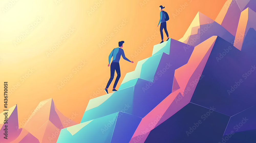 custom made wallpaper toronto digitalIllustration of mentor and mentee climbing steps toward success together (3)