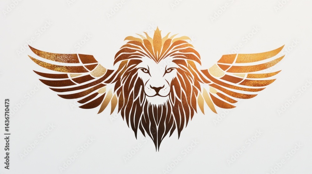Obraz premium Winged lion head, majestic design, white background, graphic art, logo design