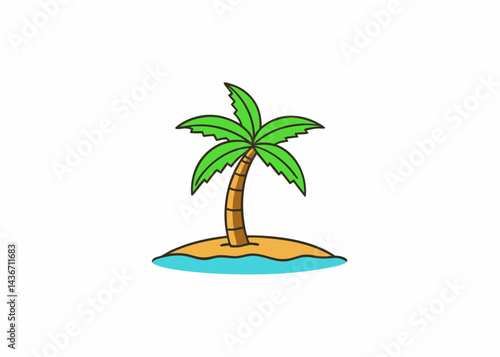 Palm Tree on Tiny Island: A  tropical escape where a single palm tree grows on a tiny island in the blue ocean. The simple yet serene scene evokes a sense of peace and relaxation. 