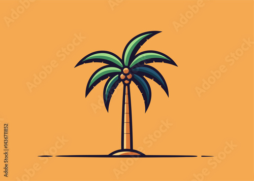 Tropical Palm Paradise: An eye-level view captures the elegance of a solitary palm tree against a warm, inviting backdrop, showcasing its lush, green fronds and distinctive trunk. 