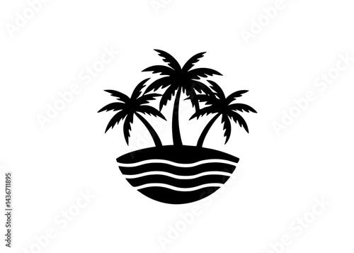 Tropical Island Silhouette: A minimalist graphic showcases the serene beauty of a tropical paradise, evoking a sense of escape, featuring three palm trees.