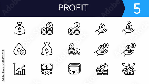 Illustration showing money bags, stacks of coins, hands holding money, and a profit graph in black lines created with generated ai