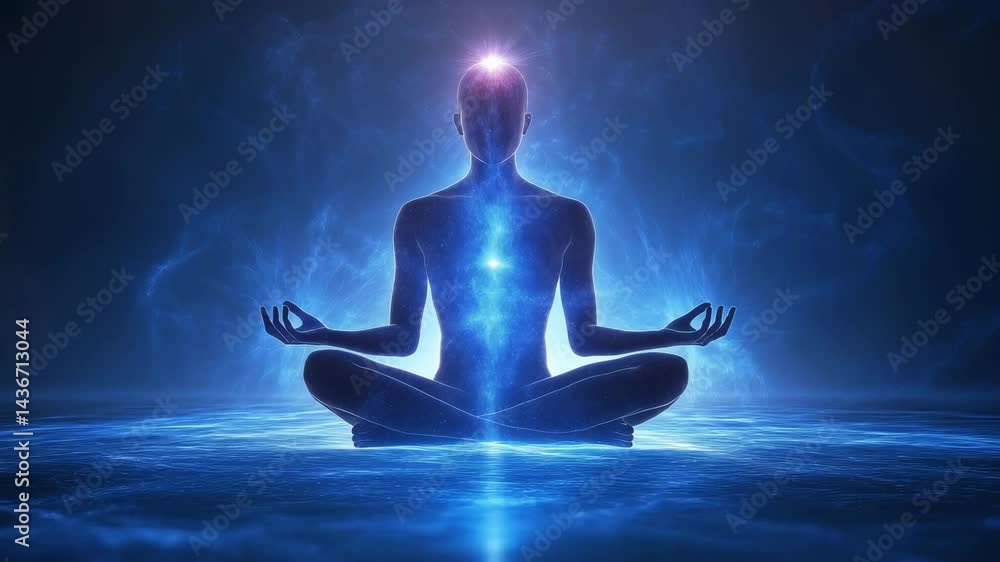 Serene Meditation Figure Illuminated by Inner Light Energy Healing Serene Meditation Figure Illuminated by Inner Light Energy Healing