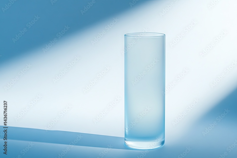 Empty drinking glass, light blue background, studio shot