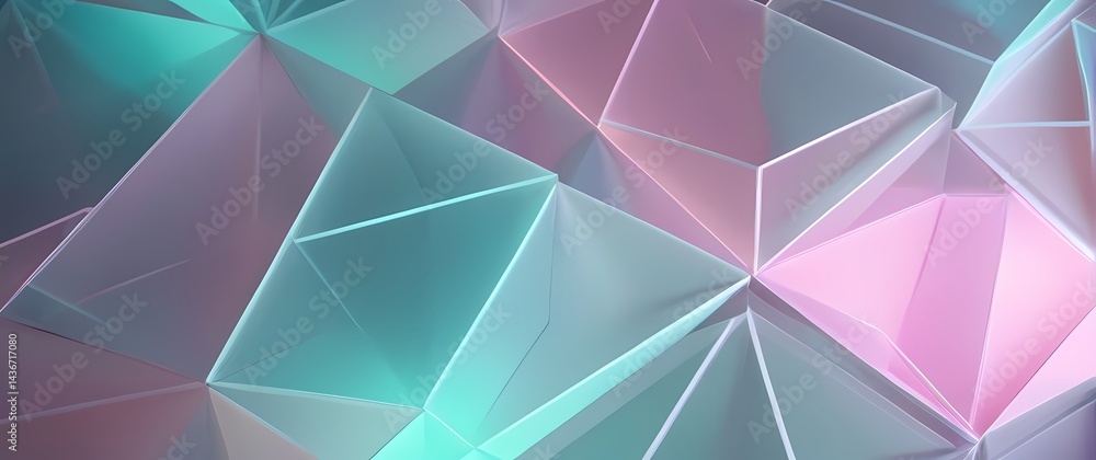Obraz premium Digital geometric background with shifting semi transparent polygons in frosted pastel color palette
