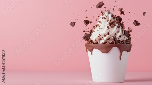 National ice cream day with chocolate sweet idea. Delicious soft serve ice cream topped with chocolate and sprinkles.