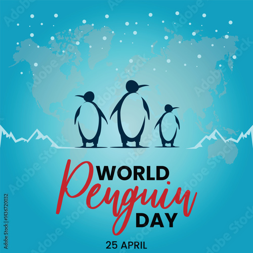 Cute little penguin. Vector flat cartoon illustration isolated on white. Banner, postcard. Penguin awareness day. World Penguin Day, Inscription, signed picture. Character, Antarctic animal, Polar.