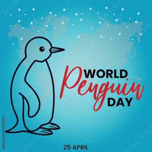 Cute little penguin. Vector flat cartoon illustration isolated on white. Banner, postcard. Penguin awareness day. World Penguin Day, Inscription, signed picture. Character, Antarctic animal, Polar.