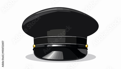 Sleek black hotel bellhop cap illustration against white background, elegance