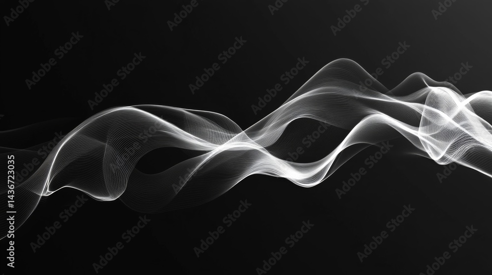 Fototapeta premium Abstract White Particle Wave on Black Background