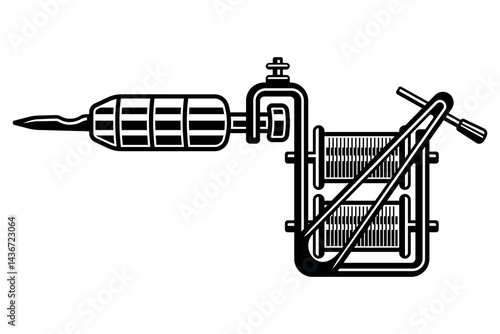 Tattoo machine vector illustration in classic style. Detailed monochrome design perfect for tattoo studio badges, icons, and artistic designs. Retro engraving aesthetic for ink lovers