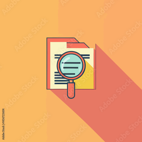 The image depicts a sheet of paper under a magnifying glass, presented in a flat design to represent the search for an article
