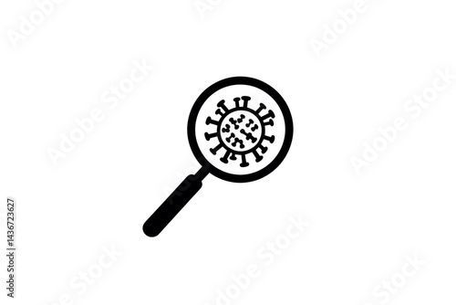 Modern magnifying glass icon on white background featuring virus and bacteria