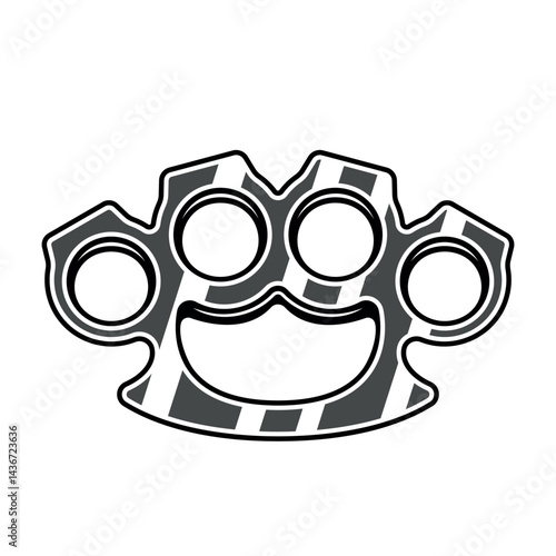 Vintage brass knuckles vector illustration in black tattoo style. Perfect for emblem, badge, t-shirt or retro inspired designs. Detailed monochrome artwork with bold, hardcore aesthetics