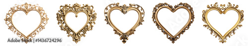 PNG Elegant ornate heart frames gold, elements on transparent background