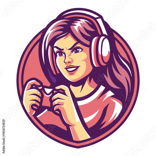 Girl gamer with headphones and controller