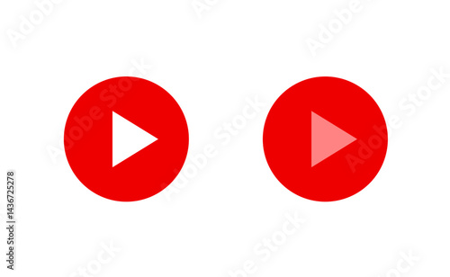 Red play buttons on transparent background. Video or music player user interface. Vector illustration.	