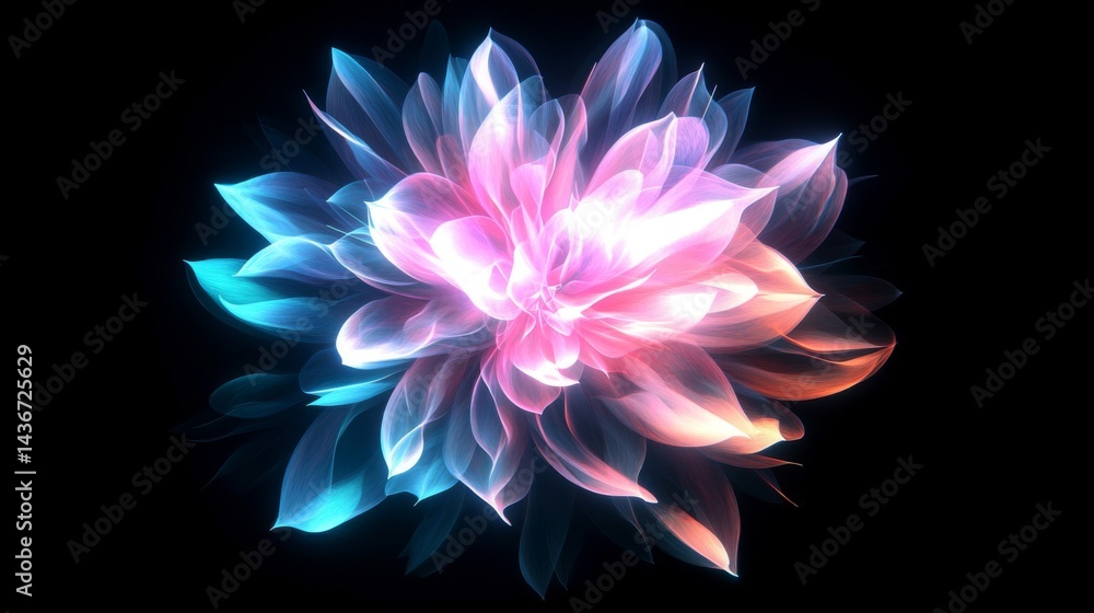 Glowing Abstract Flower with Pink Blue Petals Glowing Abstract Flower with Pink Blue Petals