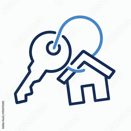 House Key with Home Icon Outline Vector Illustration