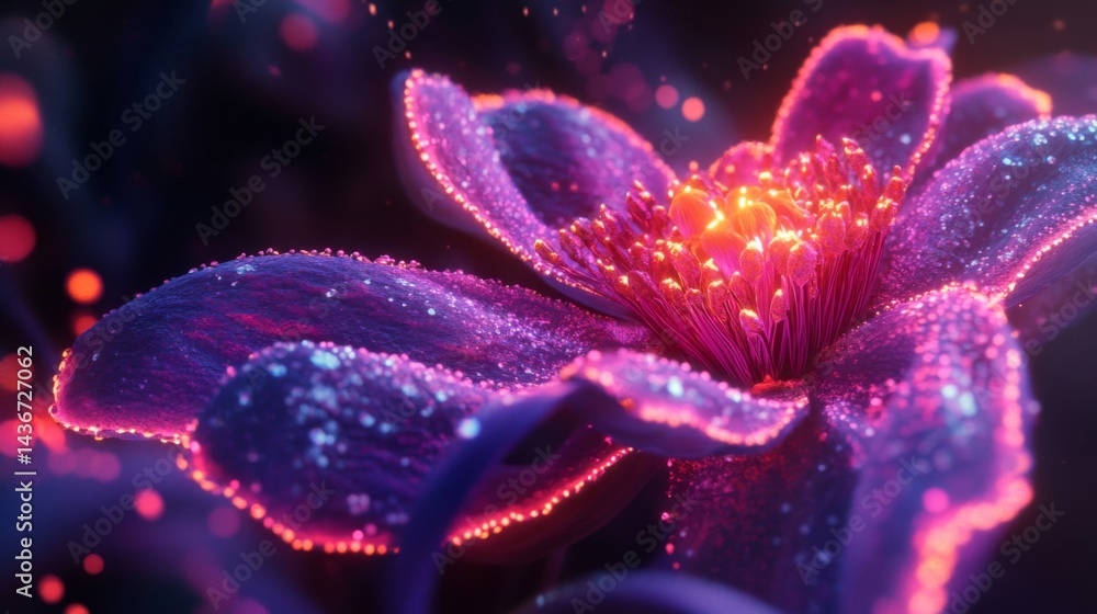 Fototapeta premium Glowing Purple And Pink Flower With Sparkles