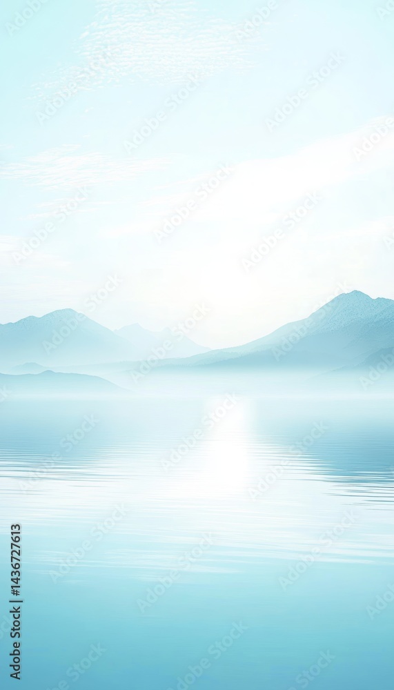 Serene mountain scenery with a calm lake and gentle water reflection in dreamy soft focus Serene mountain scenery with a calm lake and gentle water reflection in dreamy soft focus