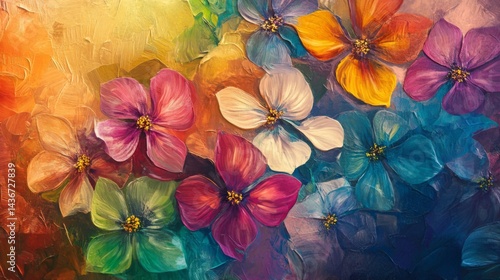 Vibrant Colorful Flower Painting with Rich Textures