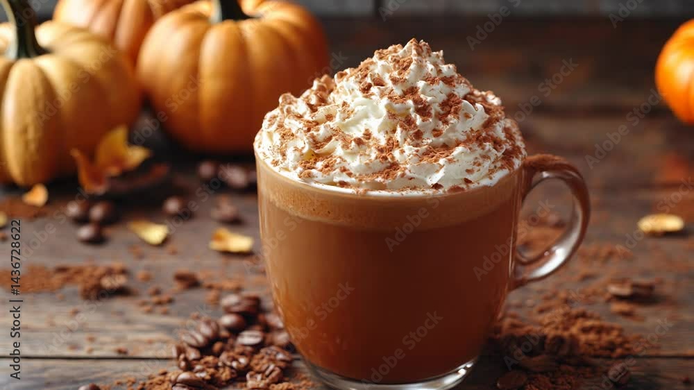 Autumn Pumpkin Spice Latte with Whipped Cream for Seasonal Coffee Delights Generative AI Autumn Pumpkin Spice Latte with Whipped Cream for Seasonal Coffee Delights Generative AI