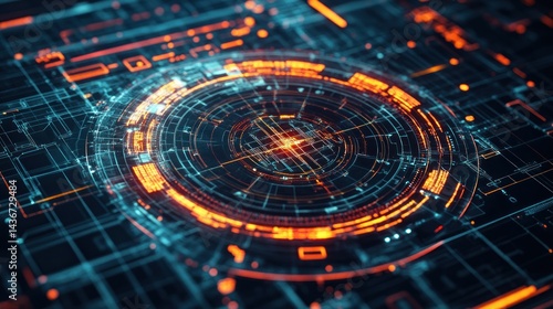 Wallpaper Mural Futuristic digital interface with glowing concentric circles and intricate circuitry Torontodigital.ca