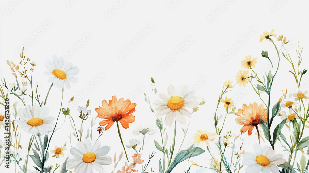 watercolor botanical Chamomile flowers texture template background.Elegant wedding invitation card background . Minimal hand painted Design for wedding or Valentine's Day watercolor botanical Chamomile flowers texture template background.Elegant wedding invitation card background . Minimal hand painted Design for wedding or Valentine's Day