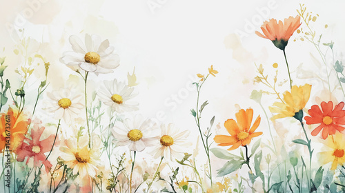 Wallpaper Mural watercolor botanical Chamomile flowers texture template background.Elegant wedding invitation card background . Minimal hand painted Design for wedding or Valentine's Day Torontodigital.ca