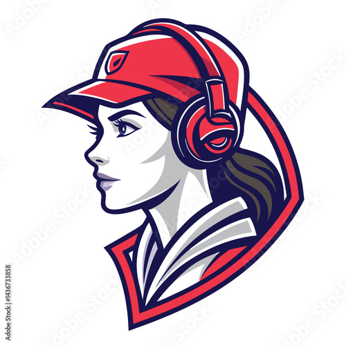 Woman in profile with headphones and hat