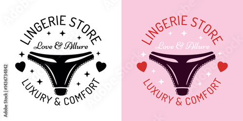 Elegant lingerie store vector emblem or badge design featuring feminine and stylish elements. Perfect for boutique branding and marketing materials in vintage or modern aesthetics