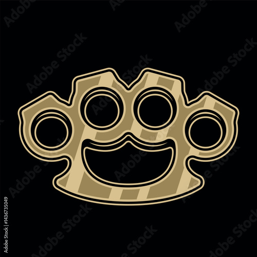 Gold brass knuckles vector illustration in black tattoo style. Perfect for emblem, badge, t-shirt or retro inspired designs. Detailed vintage artwork with bold, hardcore aesthetics