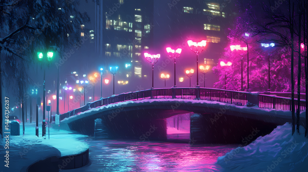 Fototapeta premium snowy urban bridge