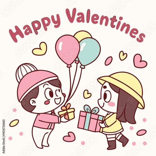 Cute Couple Exchanging Gifts for Valentine's Day