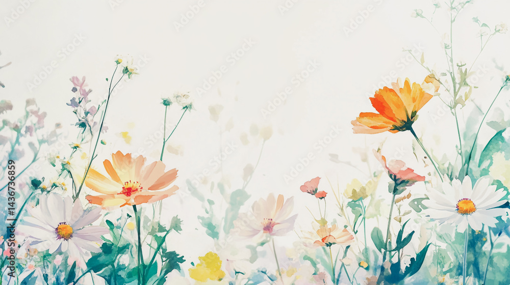 watercolor botanical Chamomile flowers texture template background.Elegant wedding invitation card background . Minimal hand painted Design for wedding or Valentine's Day watercolor botanical Chamomile flowers texture template background.Elegant wedding invitation card background . Minimal hand painted Design for wedding or Valentine's Day