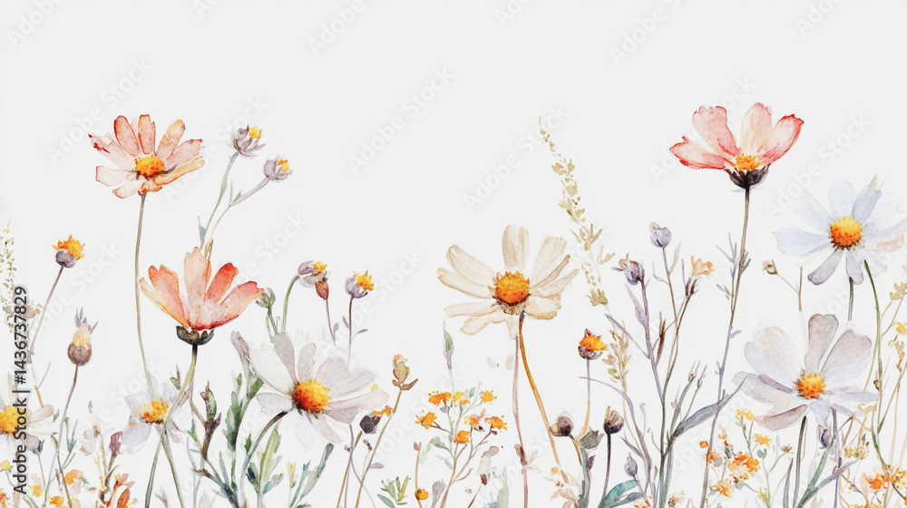 watercolor botanical Chamomile flowers texture template background.Elegant wedding invitation card background . Minimal hand painted Design for wedding or Valentine's Day watercolor botanical Chamomile flowers texture template background.Elegant wedding invitation card background . Minimal hand painted Design for wedding or Valentine's Day
