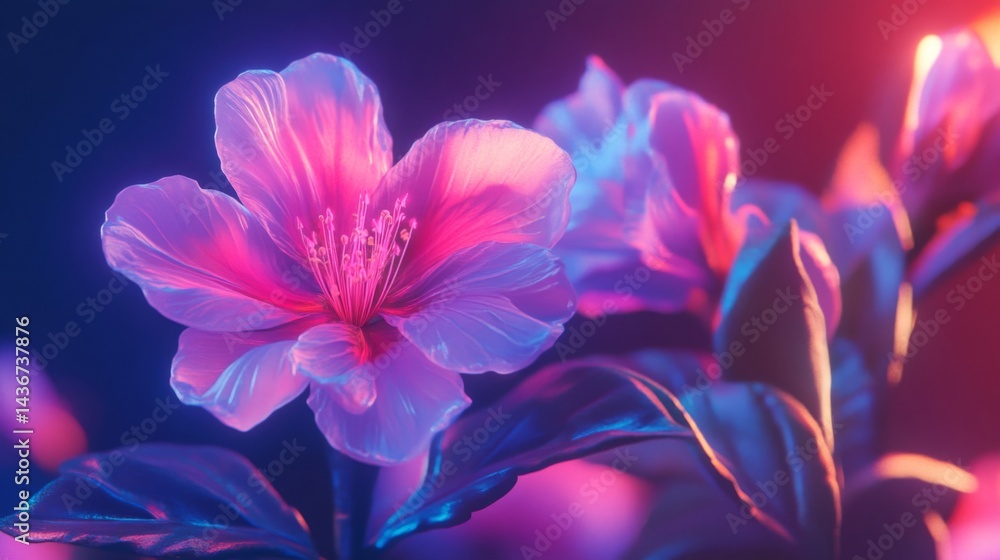 Fototapeta premium Vibrant Pink And Blue Neon Flowers Digital Art