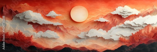 Sunset Mountains Paper Art.